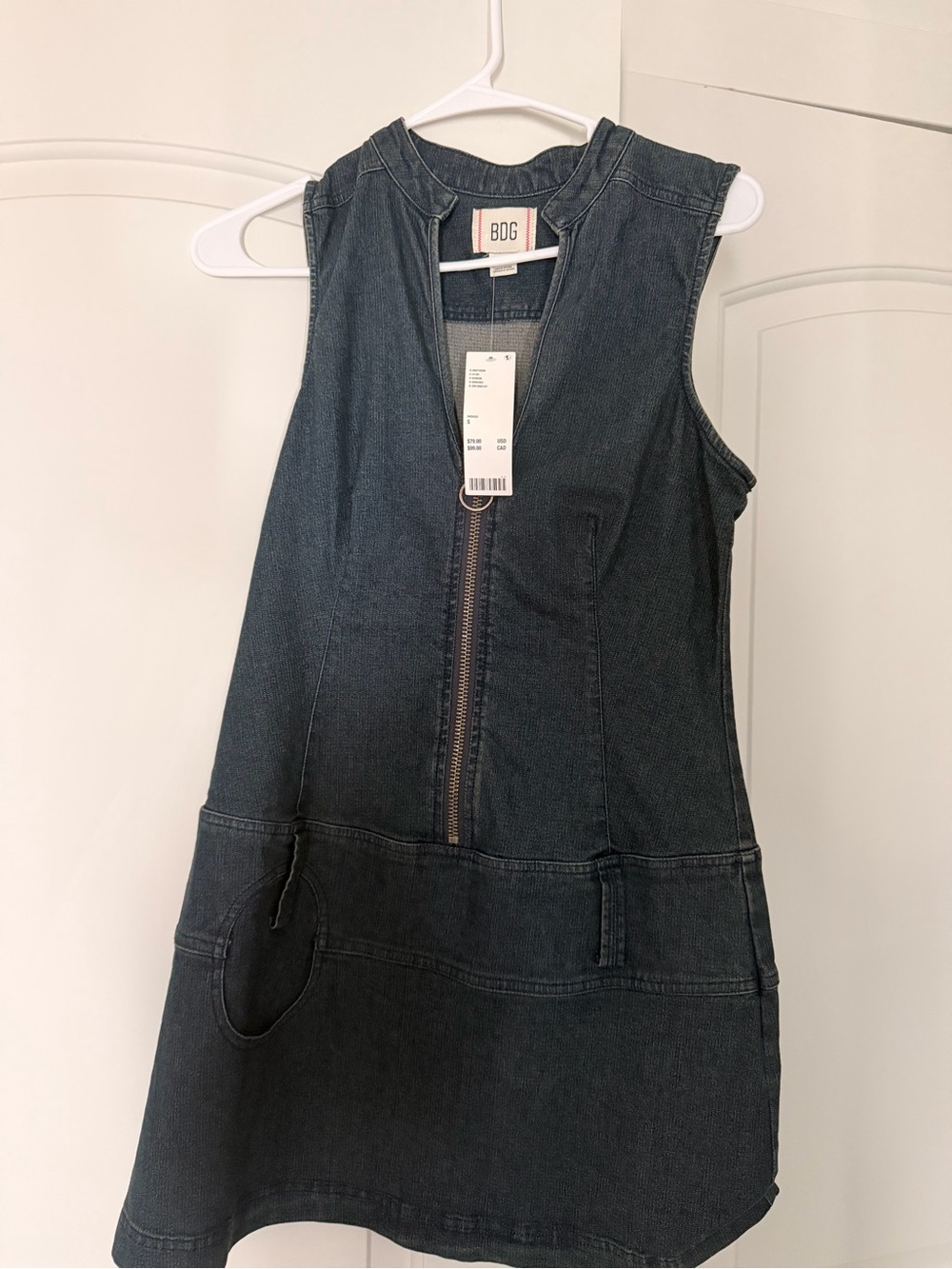 Urban Outfitters - BDG Black Denim Sleeveless Zip-Front Dress with belt loops